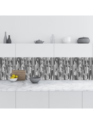 Sticker Art Mutfak Tezgah Arası Folyo Fayans Kaplama Folyosu Gri Arkaplan 60X300 cm