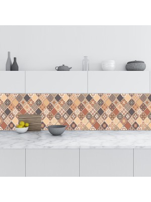 Sticker Art Mutfak Tezgah Arası Folyo Fayans Kaplama Folyosu Kahverengi Fayans Desen 60 x 500 cm