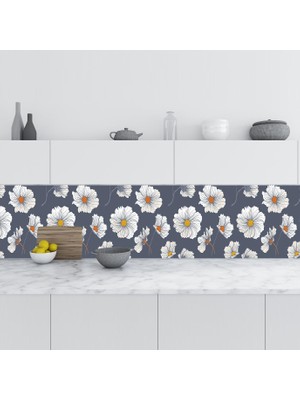 Sticker Art Mutfak Tezgah Arası Folyo Fayans Kaplama Folyosu Papatya Çizim 60 x 500 cm