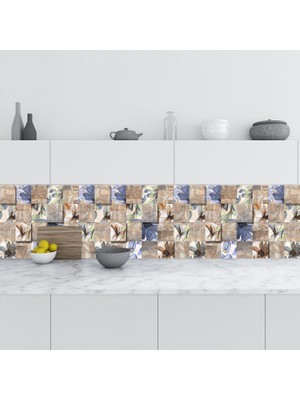 Sticker Art Mutfak Tezgah Arası Folyo Fayans Kaplama Folyosu Soyut Çiçek Tasarım 60 x 300 cm