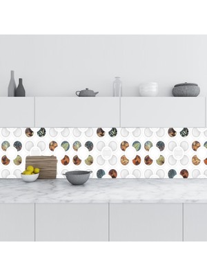 Sticker Art Mutfak Tezgah Arası Folyo Fayans Kaplama Folyosu Yuvarlak Yaprak 60 x 100 cm