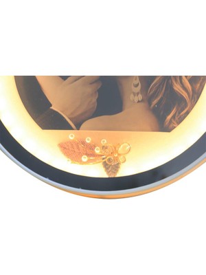 Bk Stores Ayna LED Li Çerçeve LED Işıklı Yuvarlak Fotoğraf Çerçevesi