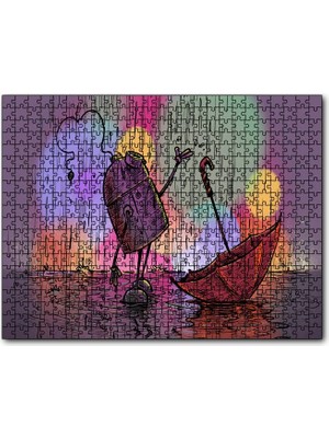 Cakapuzzle Robot Yağmur ve Şemsiye 120 Parça Puzzle Yapboz Mdf (Ahşap)