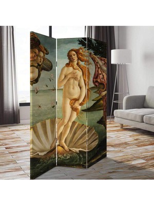 VeraStore Venüs'ün Doğuşu, Botticelli 3 Kanatlı Oda Bölücü Çift Taraflı Kanvas Paravan