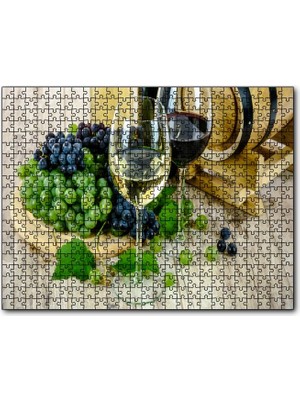 Caka Tablo Cakapuzzle Beyaz Kırmızı Şarap Üzüm Şarap Küpü Görseli 120 Parça Puzzle Yapboz Mdf (Ahşap)