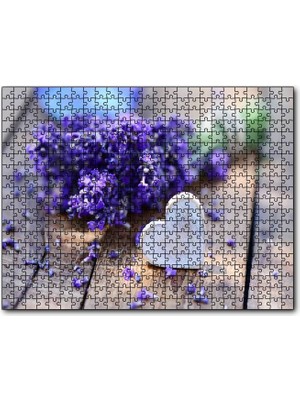 Caka Tablo Cakapuzzle Masada Buket Lavanta ve Tahta Kalp 120 Parça Puzzle Yapboz Mdf (Ahşap)