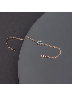 Ravza Gümüş 925 Ayar Gümüş Mistik Topaz Taşlı Yonca Bileklik