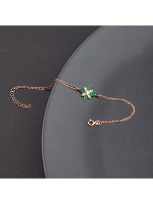 Ravza Gümüş 925 Ayar Gümüş Zümrüt Taşlı Umut Çiçeği Bileklik