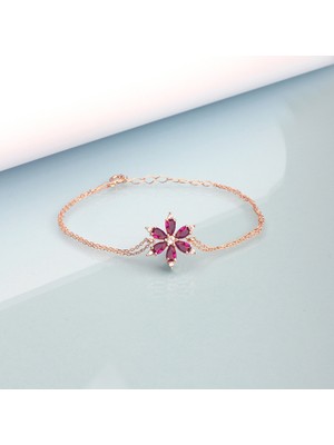 Ravza Gümüş 925 Ayar Gümüş Yakut Taşlı Nergis Çiçeği Bileklik