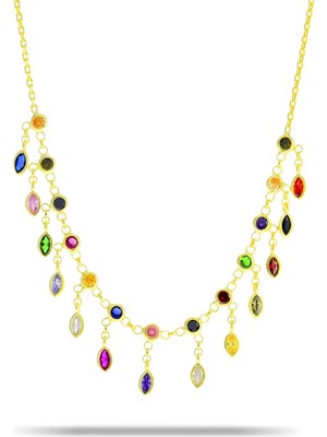 Sümer Telkari Mix Taşlı Akıtma Altın Yaldızlı Gümüş Kolye 7323