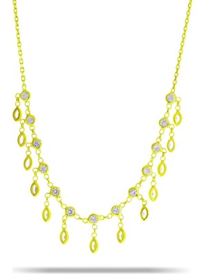 Sümer Telkari Zirkon Taşlı Akıtma Altın Yaldızlı Gümüş Kolye 7327