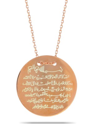 Sümer Telkari Ayetli Rose Gümüş Plaka Kolye 7344