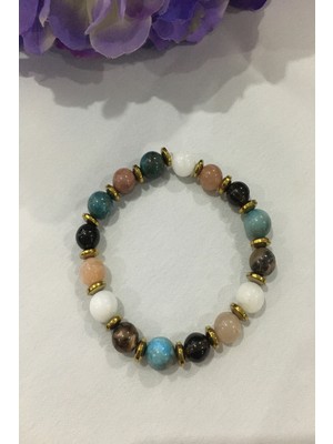 Atl Apatit  Güneş Taşı Ay Taşı Dumanlı Kuvars Rodonit Hematit Doğaltaş Bileklik