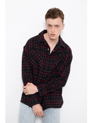 Machinist Clothing Oversize Oduncu Siyah-Kırmızı Pamuklu Gömlek