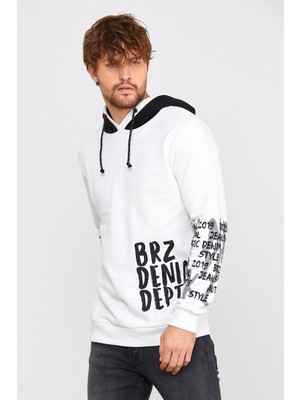 Brz Collection Ekru Erkek Kapüşonlu Sweatshirt