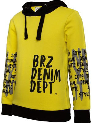 Brz Kids Sarı Renk Baskılı Erkek Çocuk Kapüşonlu Sweatshirt