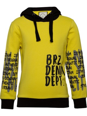 Brz Kids Sarı Renk Baskılı Erkek Çocuk Kapüşonlu Sweatshirt