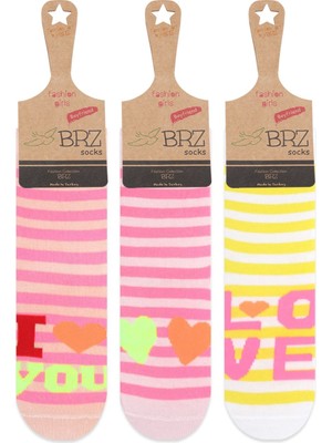 BRZ Collection Çemberli Love Yazılı Kız Çocuk Çorabı 3lü Set