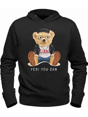 Yes U Can Tedy Bear Siyah Sweatshirt