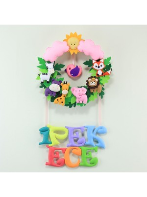 Renkli Hayallerim Ipek Ece Isimli Safari Kız Bebek Odası Kapı Süsü