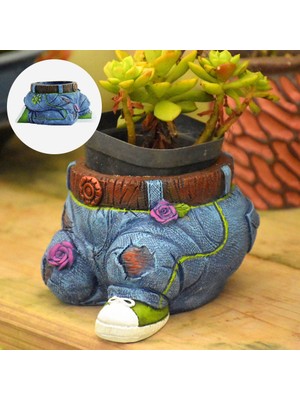 Lovoski Kot Diz Çökmüş Şekil Heykel, Yaratıcı Sevimli Küçük Saksı, Bonsai Diz Çökmüş Denim Kot Pantolon (Yurt Dışından)