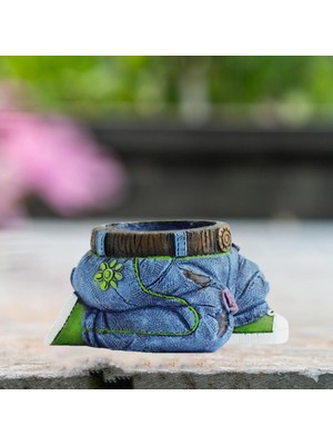 Lovoski Kot Diz Çökmüş Şekil Heykel, Yaratıcı Sevimli Küçük Saksı, Bonsai Diz Çökmüş Denim Kot Pantolon (Yurt Dışından)