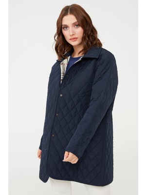 Desen Triko Kadın Kapitone Ceket Lacivert