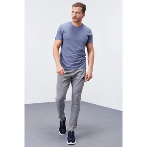 Tommy Life Gri Melanj Erkek Fermuar Cepli Dar Kesim Jogger Eşofman Alt-84343