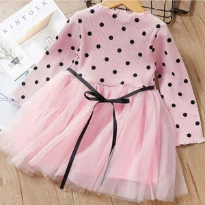 Şirin Şeyler Butiği Linda Kız Bebek Çocuk Elbise Puantiyeli Esnek Likralı Pembe