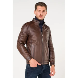 Atakgiyim  Deri Biker Style  Düz Koyu Kahve Mont Ceket