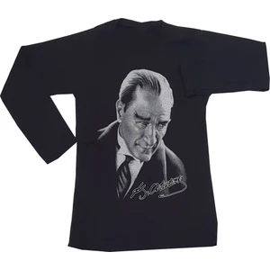 Unisex Siyah Uzun Kollu Atatürk Baskılı Tişört