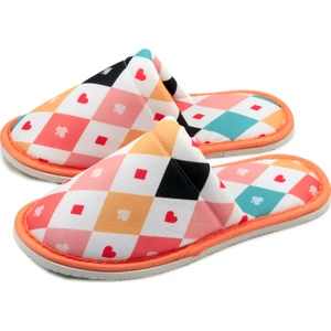 Unisex Ev Terliği Yumuşak Tabanlı Beyaz Poker Deseniyle