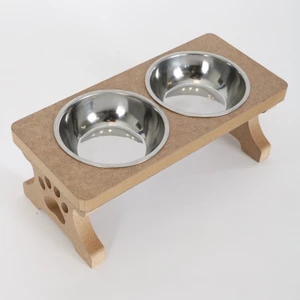 Ahşap İkili Kedi Mama ve Su Kabı 2×200 ml Kaymaz Taban Kolay Temizlenebilir Şık Tasarım