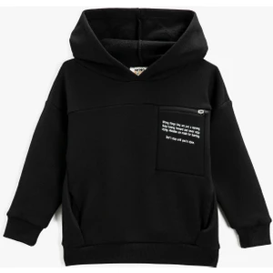 Slogan Baskılı Kapşonlu Sweatshirt Fermuarlı Cepli Pamuklu