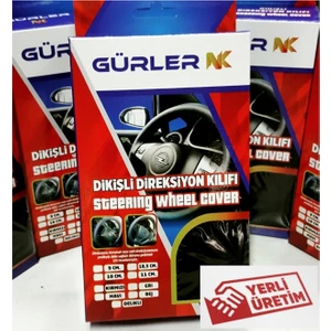 Gürler Oto Aksesuar Dikmeli Deri Direksiyon Kılıfı Beyaz Ipli Soft Kokusuz Esnek Standart 38CM