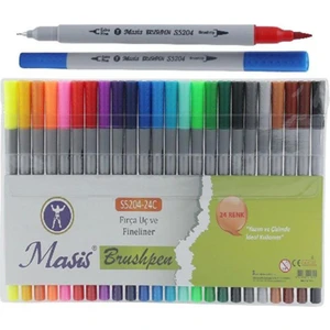 Double Brush Pen Fırça Uçlu Kalem + Fineliner Seti 24 Renk