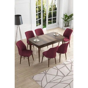 Concept Canisa Eva Serisi 80 x 132 cm Mdf Açılabilir Barok Ahşap Desen Mutfak Masa Takımı+6 Adet Sandalye