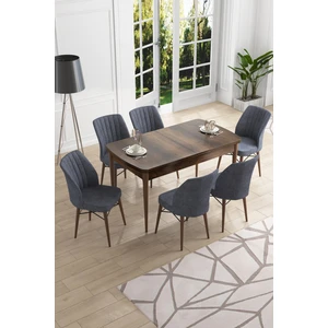 Concept Canisa Eva Serisi 80 x 132 cm Mdf Açılabilir Barok Ahşap Desen Mutfak Masa Takımı+6 Adet Sandalye