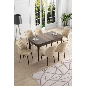 Concept Canisa Eva Serisi 80 x 132 cm Mdf Açılabilir Barok Ahşap Desen Mutfak Masa Takımı+6 Adet Sandalye
