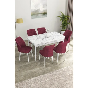 Concept Canisa Eva Serisi 80 x 132 cm Mdf Açılabilir Beyaz Mermer Desen Mutfak Masa Takımı + 6 Adet Sandalye