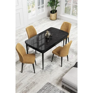 Concept Canisa Rio Serisi 80 x 132 cm Mdf Açılabilir Siyah Mermer Desen Mutfak Masa Takımı + 4 Adet Sandalye