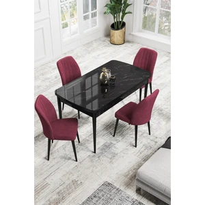 Concept Canisa Rio Serisi 80 x 132 cm Mdf Açılabilir Siyah Mermer Desen Mutfak Masa Takımı + 4 Adet Sandalye