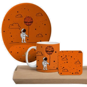 Space Astronot Kupa, Mousepad ve Bardak Altlıklı Hediye Seti