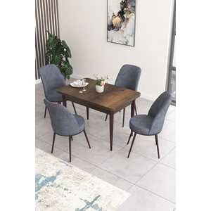 Concept Nil Serisi 70 x 110 cm Sabit Barok Ahşap Desen Mutfak Masa Takımı+4 Adet Sandalye