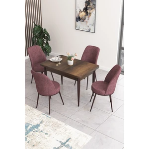 Concept Nil Serisi 70 x 110 cm Sabit Barok Ahşap Desen Mutfak Masa Takımı+4 Adet Sandalye