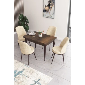 Concept Nil Serisi 70 x 110 cm Sabit Barok Ahşap Desen Mutfak Masa Takımı+4 Adet Sandalye
