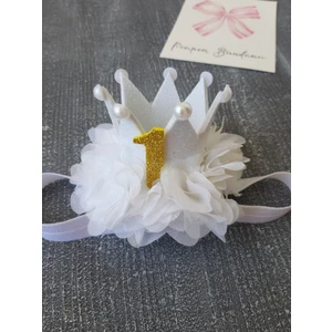 Pempem Bandana Kız Bebek 1 Yaş Dogum Günü Tacı