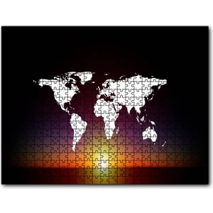 Günbatımı ve Dünya Haritası 120 Parça Puzzle Yapboz Mdf (Ahşap)
