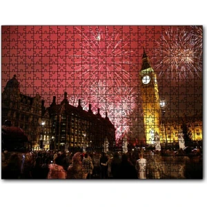 Londra Big Ben Yılbaşı Havai Fişekler 120 Parça Puzzle Yapboz Mdf (Ahşap)
