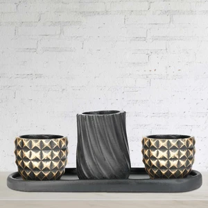 Echo Pot Eti Serisi Kumru Turna Siyah Altın 3 Lü Saksı Seti